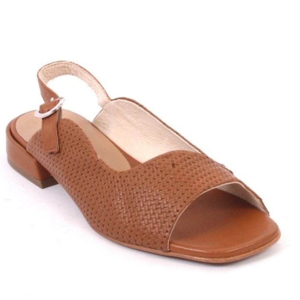 ITALIAN Brown Leather Slingbacks Buckle Sandals